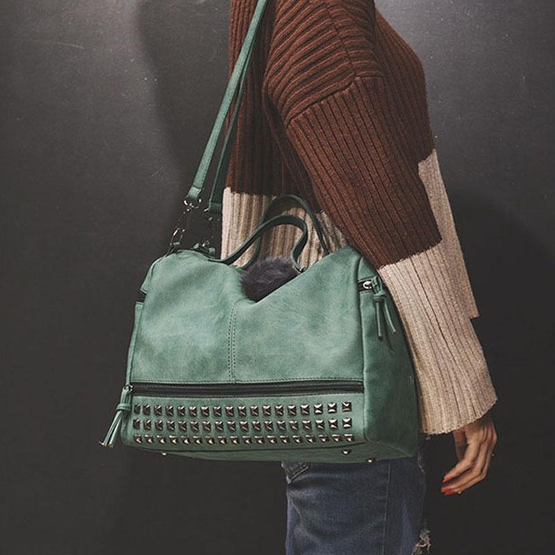 Chic And Spacious Casual Women Large Capacity Solid Rivet Shoulder Messenger Crossbody Bags