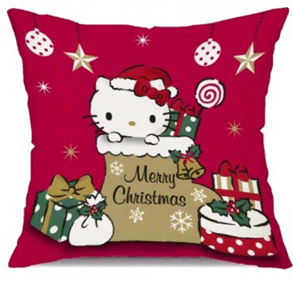 Cute Hello Kitty Christmas Pillowcase Living Room Sofa Cushion Cover Kawaii Room Home Decoration Christmas Gift