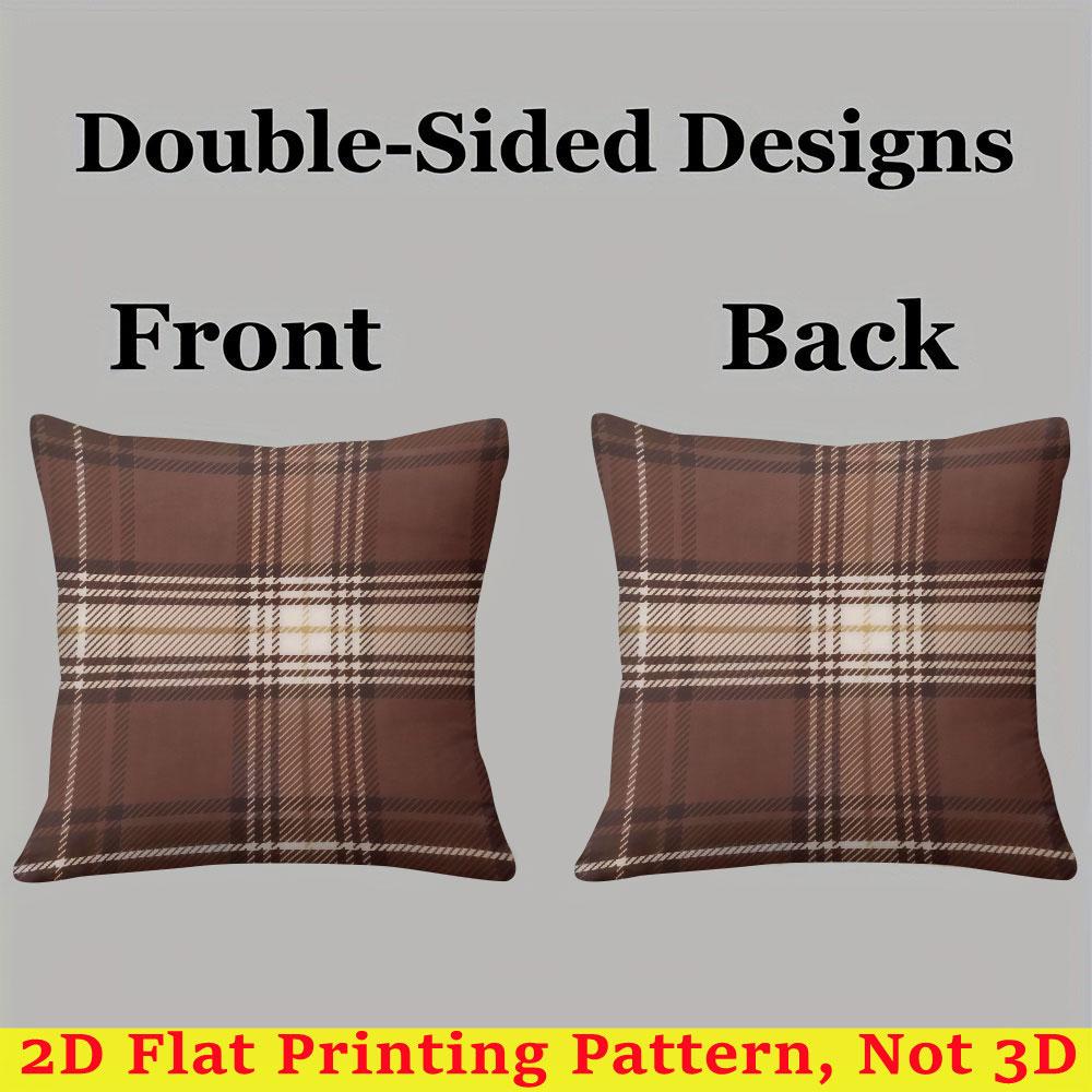 Classic Brown Plaid Square Jacquard Pillow Cover for Sofa Office Waist Cushion Cover Home Decorative Pillowcase