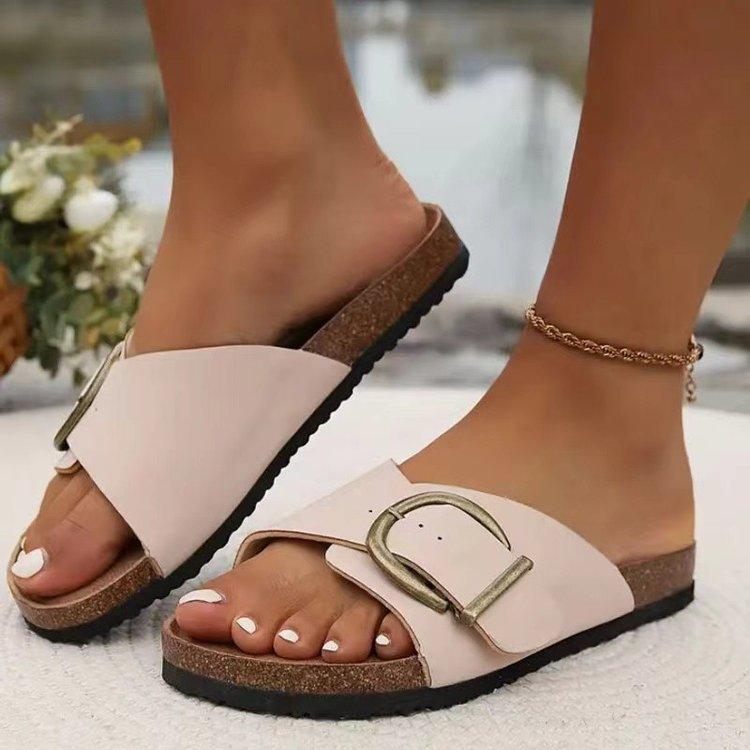 

Women s Summer Retro Toe Clip Belt Buckle Shoes Roman Beach Slippers Flip Flops 41 бежевий