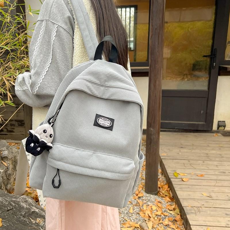 Zaino in velluto a coste da studentessa a tinta unita