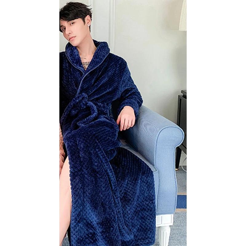 Flannel Couple Sleepwear Autumn Winter Warm Pajamas Large Size Nightgown Robe Long Sleeve Belt Coral Velvet Loungewear Bathrobe