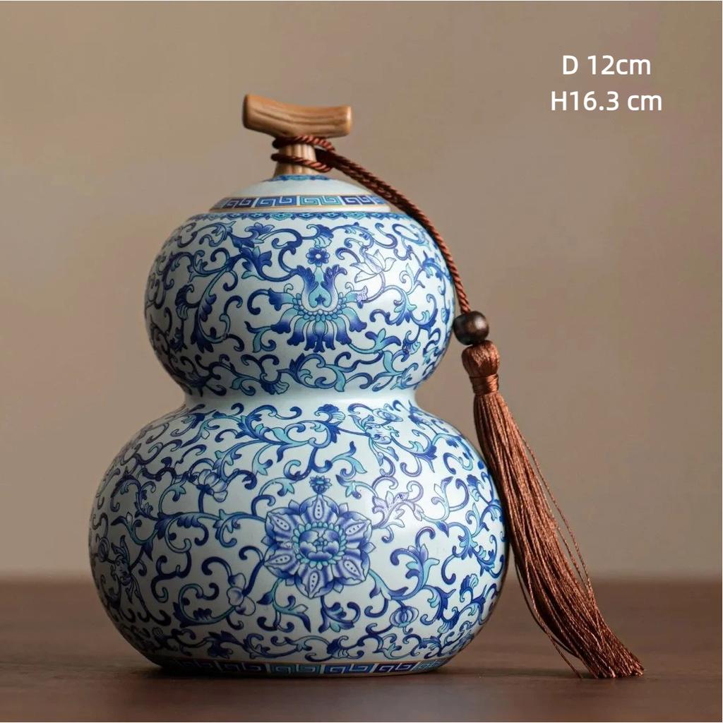 Chinesischer Stil Ru-Ofen Keramik Teedose, Kürbisformiges Vintage Teelagerglas mit Quasten-Dekor