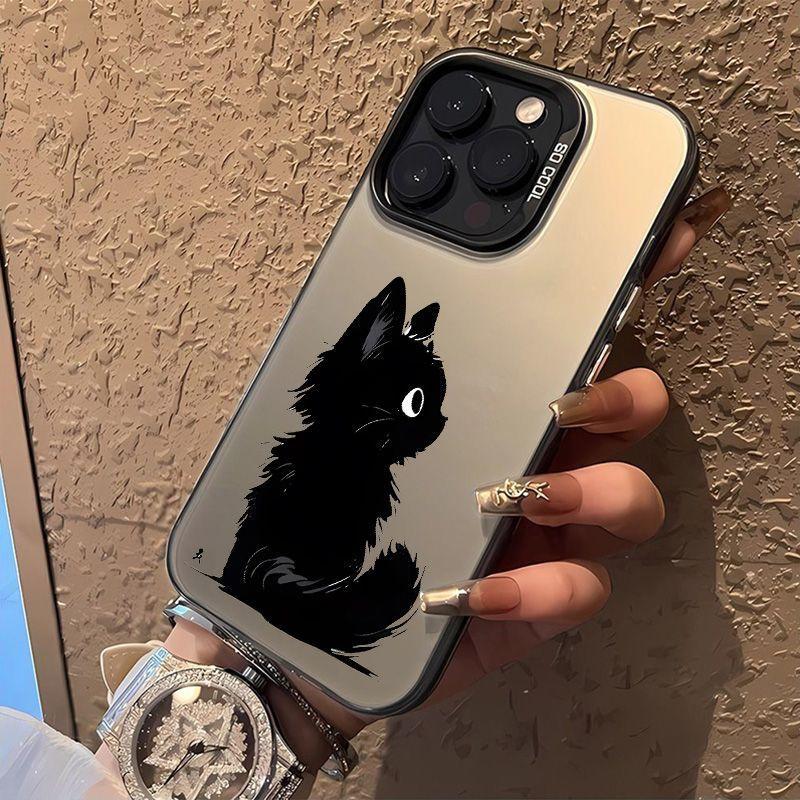 Cute little black cat for iPhone16 Pro mobile phone case Apple 15 simple wind 14 anti-drop 13/12/11 new X