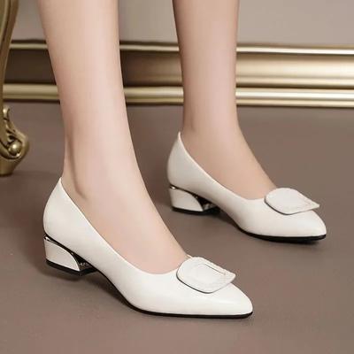 Moda Scarpe da Donna con Tacco Basso in Morbida Pelle PU a Bocca Bassa Versatili Comode Décolleté Tacchi Spessi Scarpe da Lavoro da Donna in Piccola Pelle