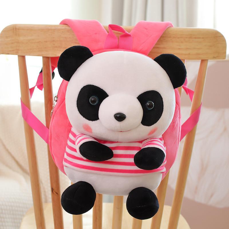 Cute Panda Cartoon Kids Backpack With Short Plush Material For School And Travel