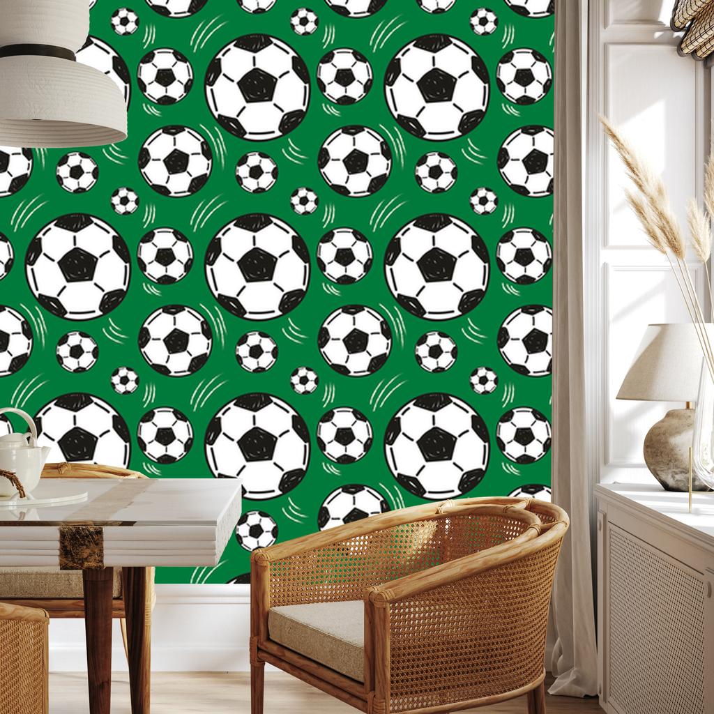 Soccer Ball Wallpaper On a Green Background for the Living Room and Bedroom 50x1000