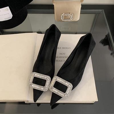 Pointed Head Shallow Mouth Single Shoes Women's New Suede Daughter Celebrity Light Luxury Rhinestone Temperament High Heels Stiletto