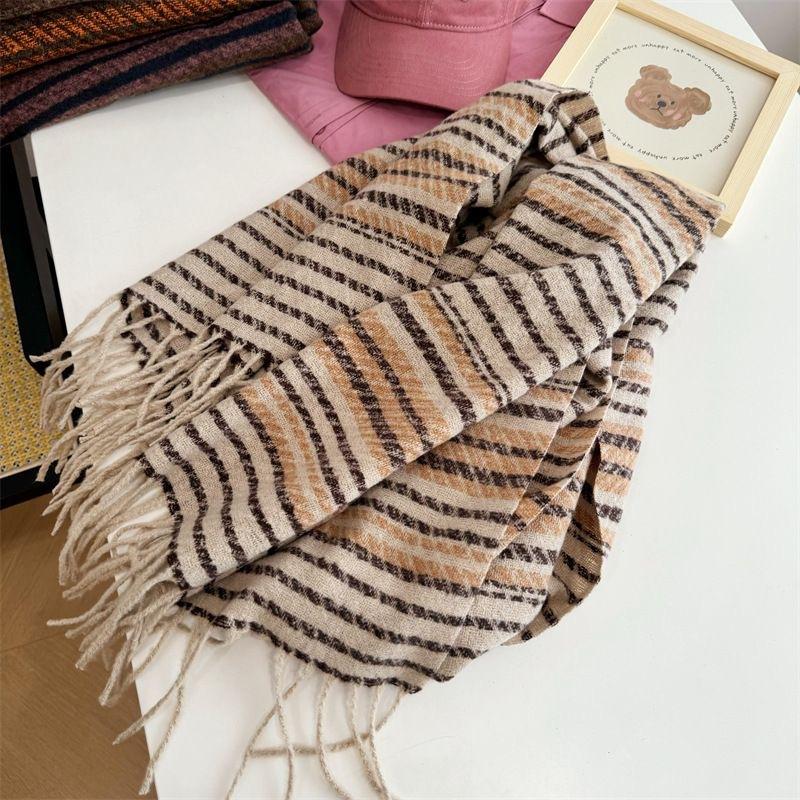 New Winter Imitation Cashmere Scarf for Women Versatile Korean Style Striped Thickened Scarf To Keep Warm In Air Conditioned Rooms