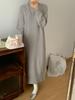 European and American new half-high neckline side slit loose lazy style long-sleeve thickened solid knit long skirt for women