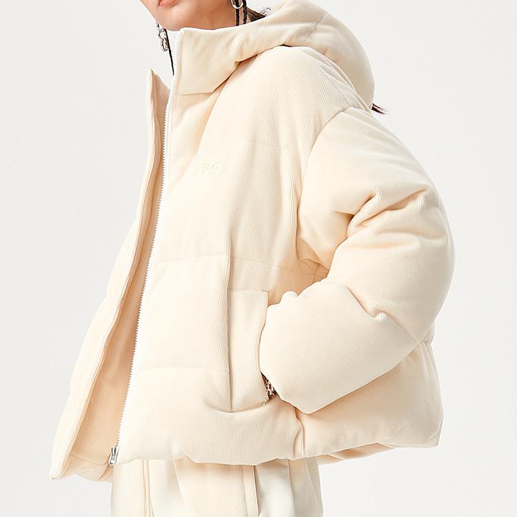 Fila Fusion Embroidered Logo Solid Color Warm Thick Hooded Down Jacket Women Outerwear White T11W142908F-IV