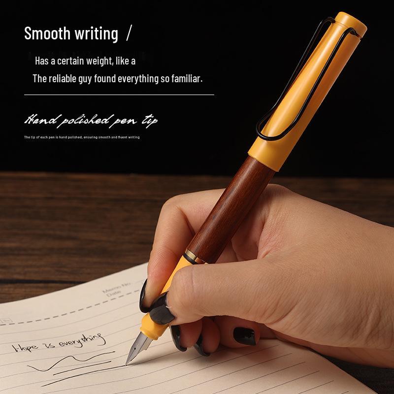 Original Wood Calligraphy Fountain Pen with 0.38mm Nib for Students - Rotary Ink Absorption, Ideal for Office & Gift Use