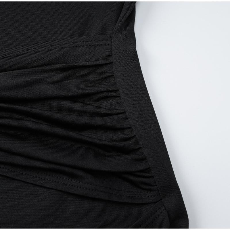 Elegant Ruched Maxi Dress for Women Fashion Sexy Long Sleeve Autumn O-neck Evening Party Dresses