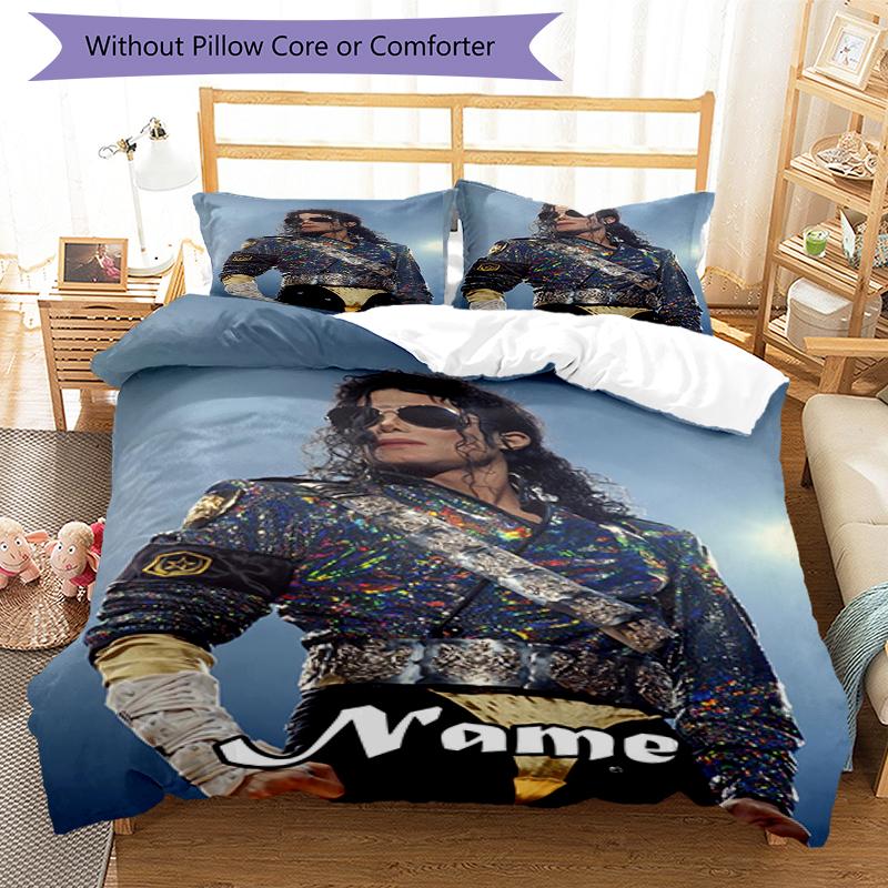 3pcs Custom Name Michael Jackson Bedding Set Duvet Cover Closure Includes 1 Duvet Cover & 2 Pillowcases, Soft and Comfortable for All Seasons.