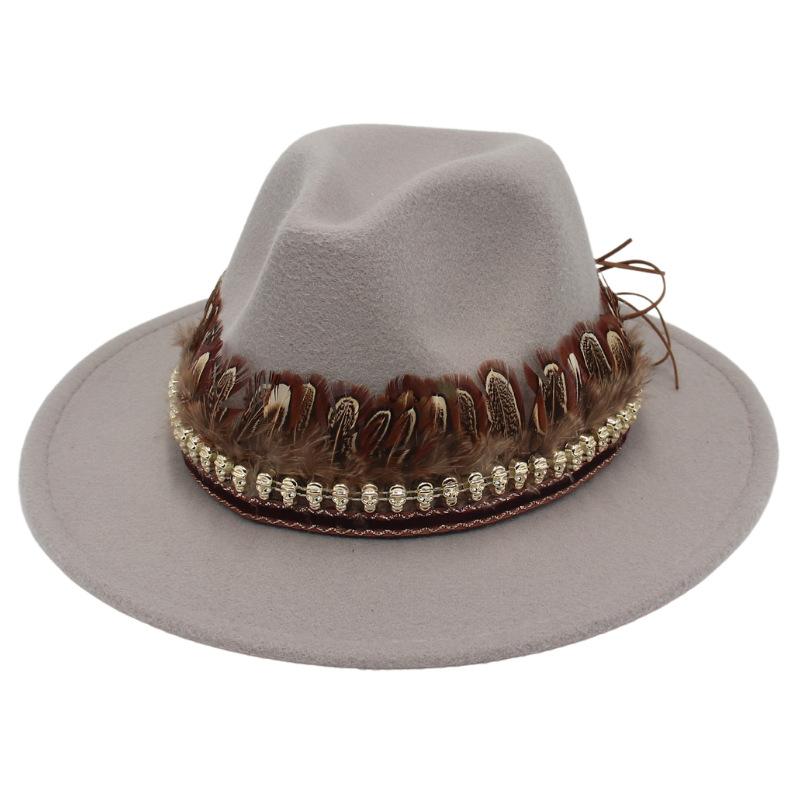 Indisk Amerikansk Stil Hög Hatt Liten Skalle Hip Hop Jazzhatt Europeisk Och Amerikansk Stil Stor Brätte Fjäder Accessoarer Filthatt