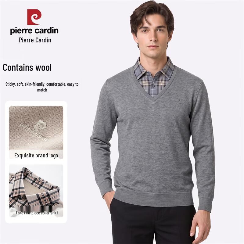 Pierre Cardin Men's Faux Two-Piece Fleece-Lined Wool-Blend Sweater