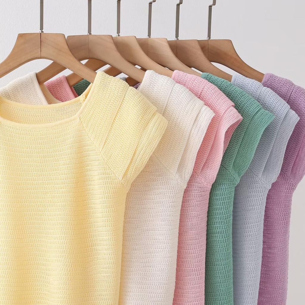 2026 Summer Women's Fashion Versatile Elegant Round Neck Knit Sweater Solid Color Casual Top