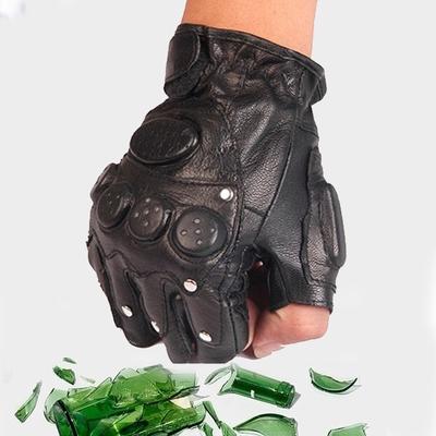 Guanti mezze dita in pelle da uomo per esterno Guanti da ciclismo Guanti senza dita da moto Guanti fitness