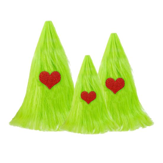 3 Pcs Green Furry Christmas Tree Decoration Fuzzy Elf Xmas Tree Tabletop Decor Soft Faux Fur Table Centerpiece for Living Room Home Kitchen Desk Decor