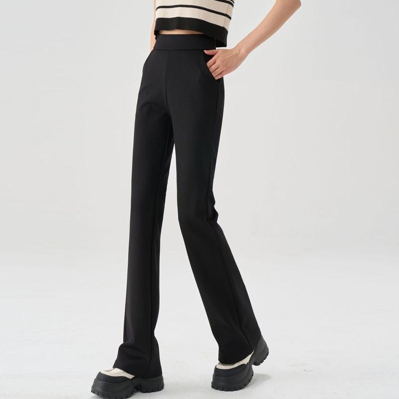 

Модные женские черные расклешенные брюки, новые элегантные облегающие брюки весна-осень, эластичные длинные брюки для женщин больших размеров с высокой талией 950 3XL чёрный