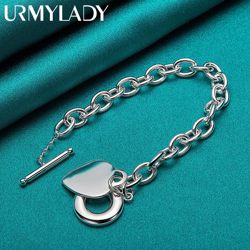 925 Sterling Silver Heart Brand Bracelet For Women Wedding Party OT Chain Fashion Jewelry