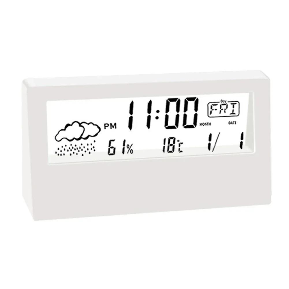 

Thermo-Hygrometer Clock Creative Weather Display Electronic Clock With Temperature Humidity Weather Condition Bedroom Decor CHINA білий