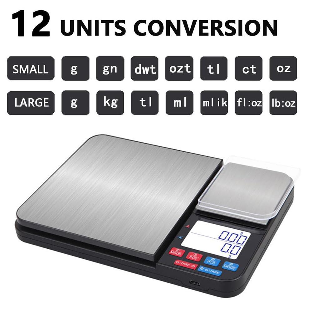 Dual Platform Digital Kitchen Scale 5kg/0.01g High Precision for Food Jewelry Baking Weighing