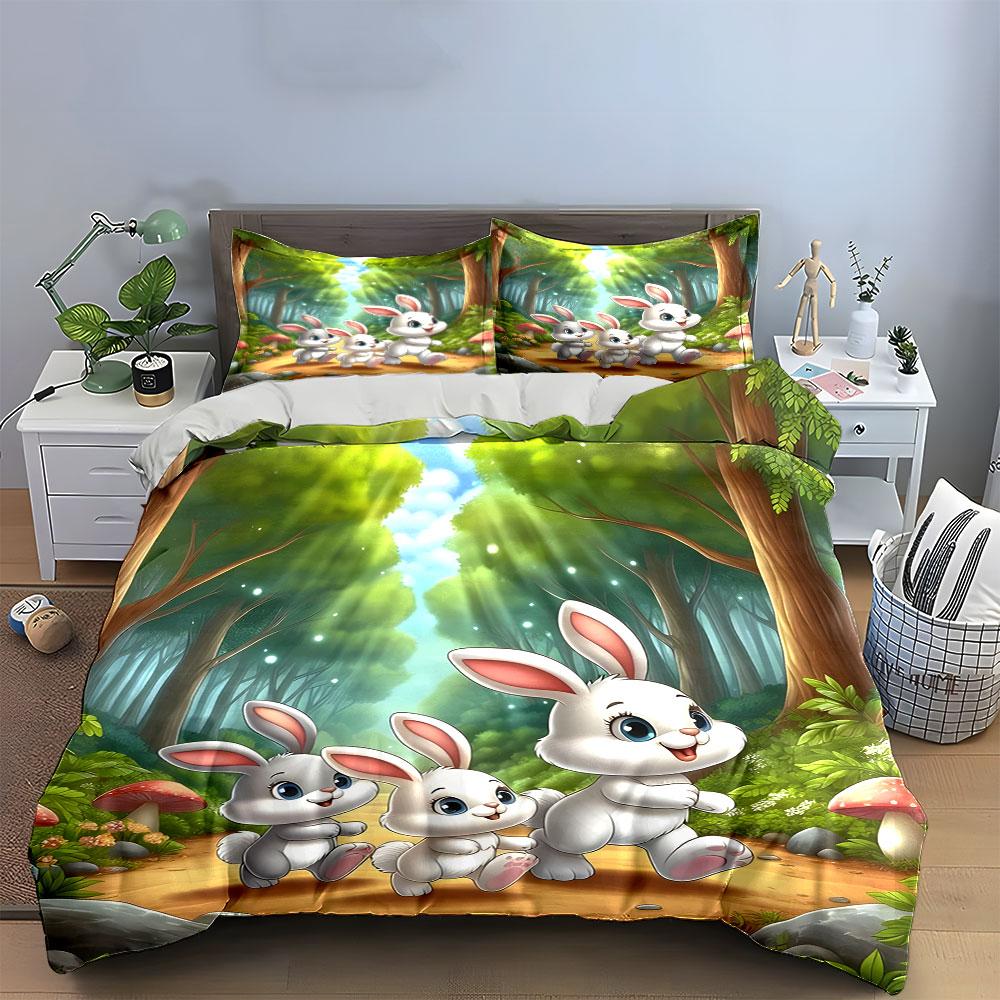 Whimsical Rabbit Forest Adventure Bedding Sets Duvet Covers Pillowcases(1* Duvet Cover 2* Pillowcases Without Duvet Insert)
