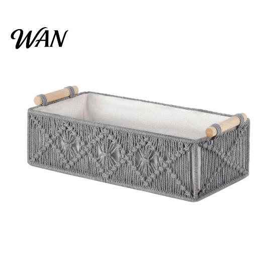 Cosmetic Storage Box with Wooden Handles Large Capacity Basket Woven Design Countertop Organizer for Cosmetics And Sundries