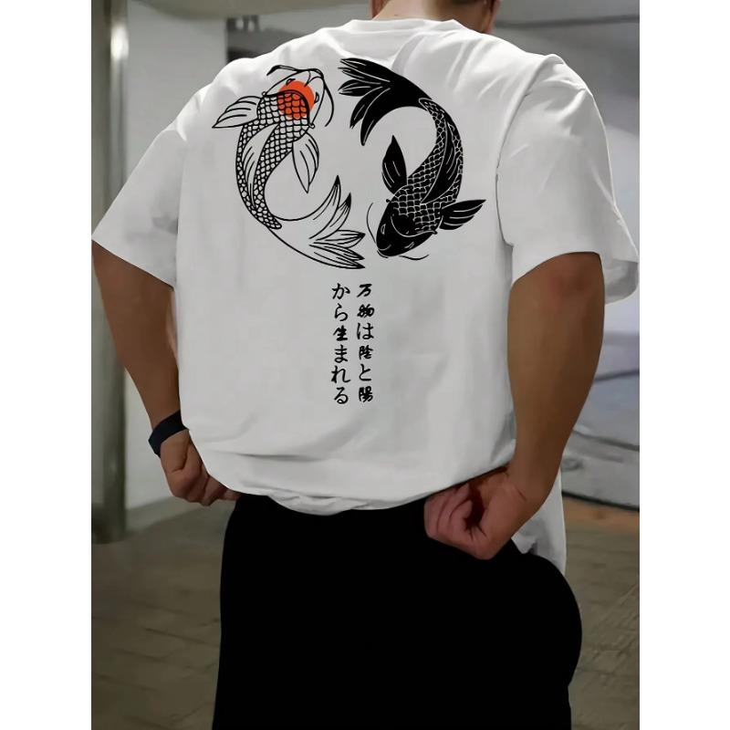 Koi Harajuku Japanese Pattern Men's T-shirt Summer Daily Outdoor Sports Street Casual Comfortable
