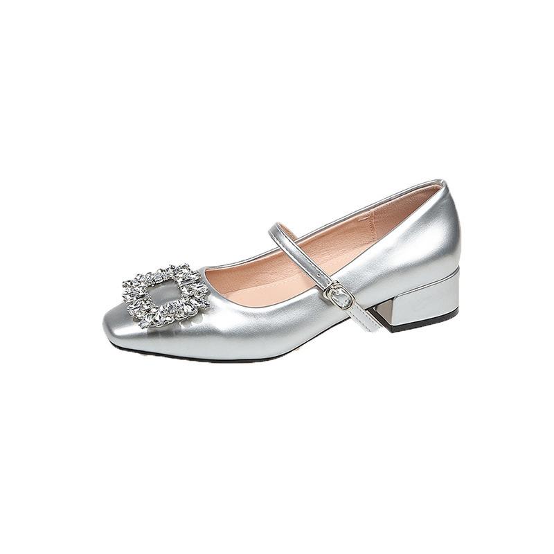 

Beautiful silver Mary Jane shoes women s 2025 spring and autumn new small leather shoes thick heel high heels French single shoes 35 срібний
