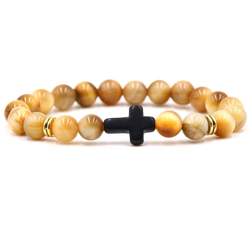 Braccialetto con ciondolo in pietra naturale con croce nera lava opaca perline bracciali fatti a mano uomo donna preghiera fitness catena coppia gioielli regalo