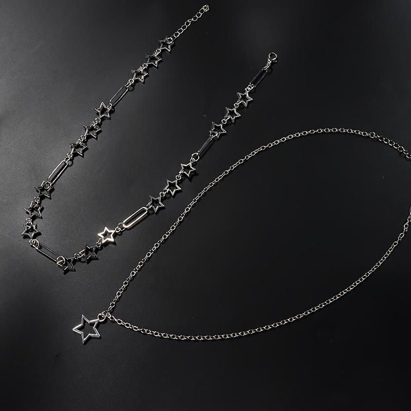2pcs/set Y2K Star Necklace Set, Grunge Punk Cool Aesthetic Jewelry, Perfect Gift For Girls
