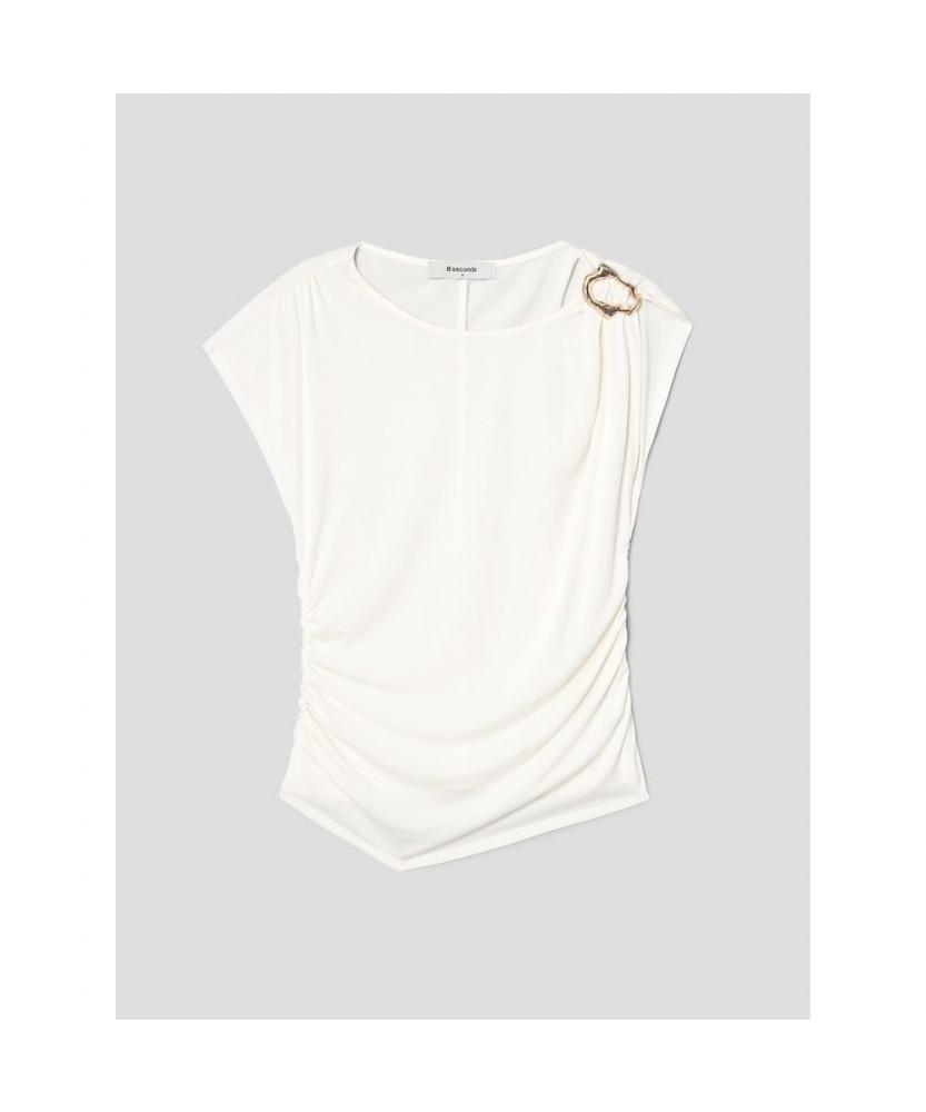 8seconds Jewel Embellished Asymmetrical Short Sleeve T-Shirt Ivory