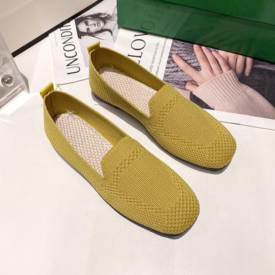 2024 Solid Color Square Toe Mesh Loafers Shallow Women Flats Shoes Soft Bottom Knit Ballet Flats Shoes Casual Slip On Boat Shoes