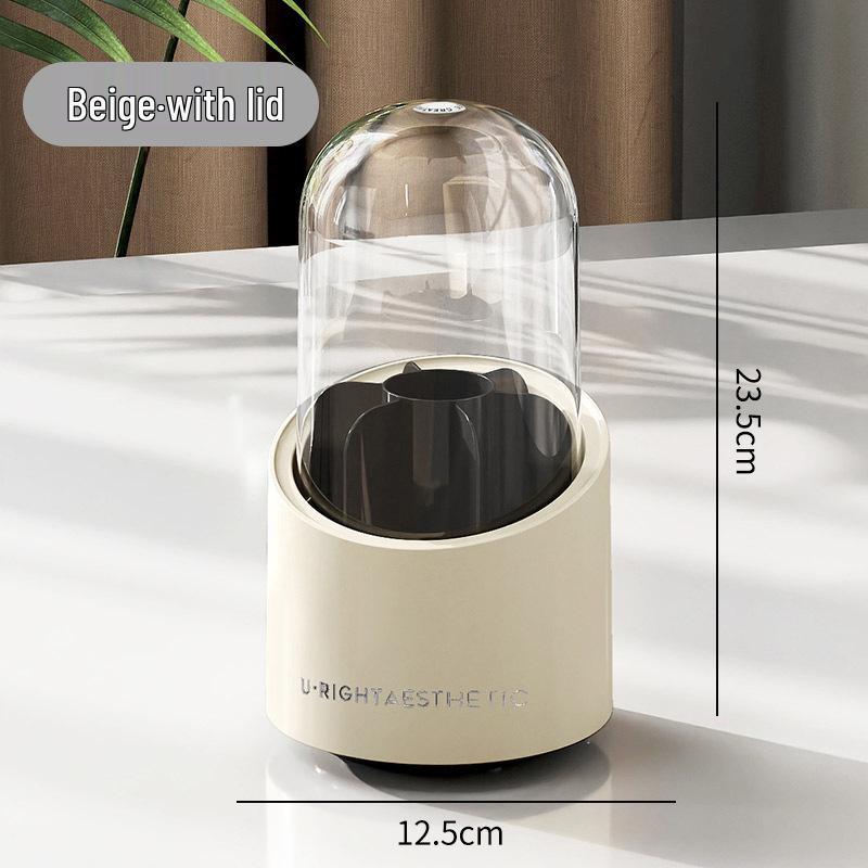 Rotatable Makeup Brush & Pencil Holder with Lid - Dustproof Desktop Organizer for Lipsticks & Eyebrow Pencils