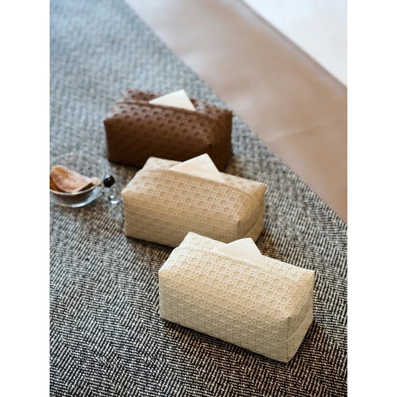 Artificial Rattan Tissue Box High-grade Home Light Luxury Living Room Bedroom Table Leather Paper Box Waterproof Moisture-proof