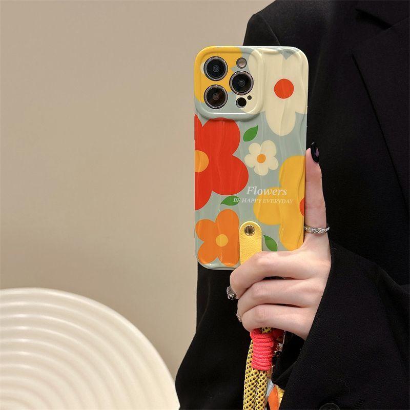 Phone Cases iphone,Silicone Cover with Wrist & Crossbody Strap, Floral Trojan Horse Design apple 15