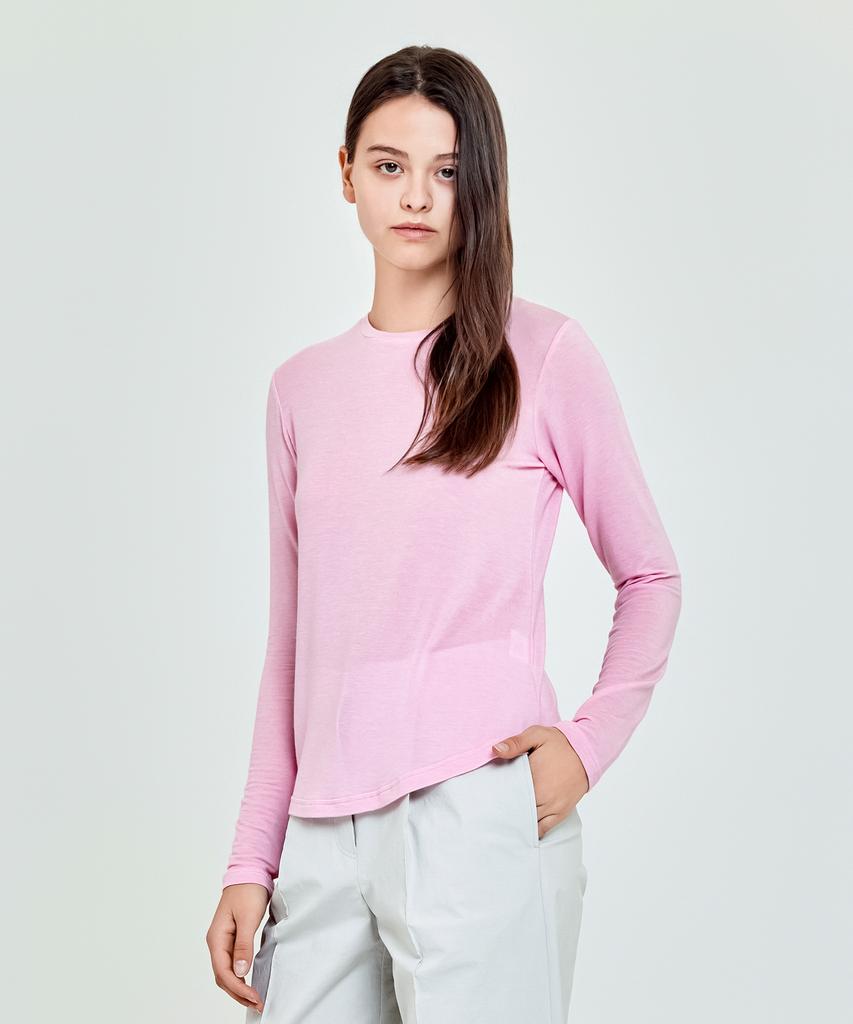 DEPASION See-Through Round Long Sleeve T-Shirt (Pink)