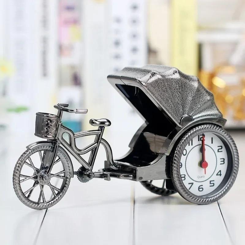 Retro Rickshaw Car Alarm Clock Plastic Desktop Decoration Home Model Bedside Clock Mechanical Movement Living Room