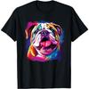 Watercolor Colorful English Bulldog Dogs T-Shirt for Men Women Girls Kids