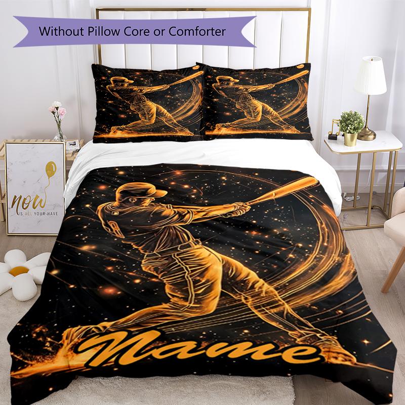 3pcs Custom Name Baseball Bedding Set Duvet Cover Closure Includes 1 Duvet Cover & 2 Pillowcases, Soft and Comfortable for All Seasons.