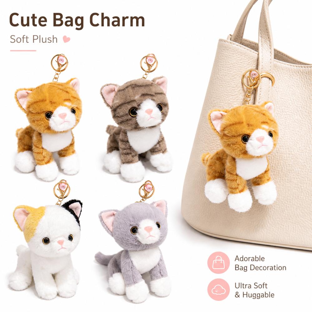 Sitting Cat Cat Plush Keychain Realistic Kitten Shape Cat Bag Charm  Backpack Accessories