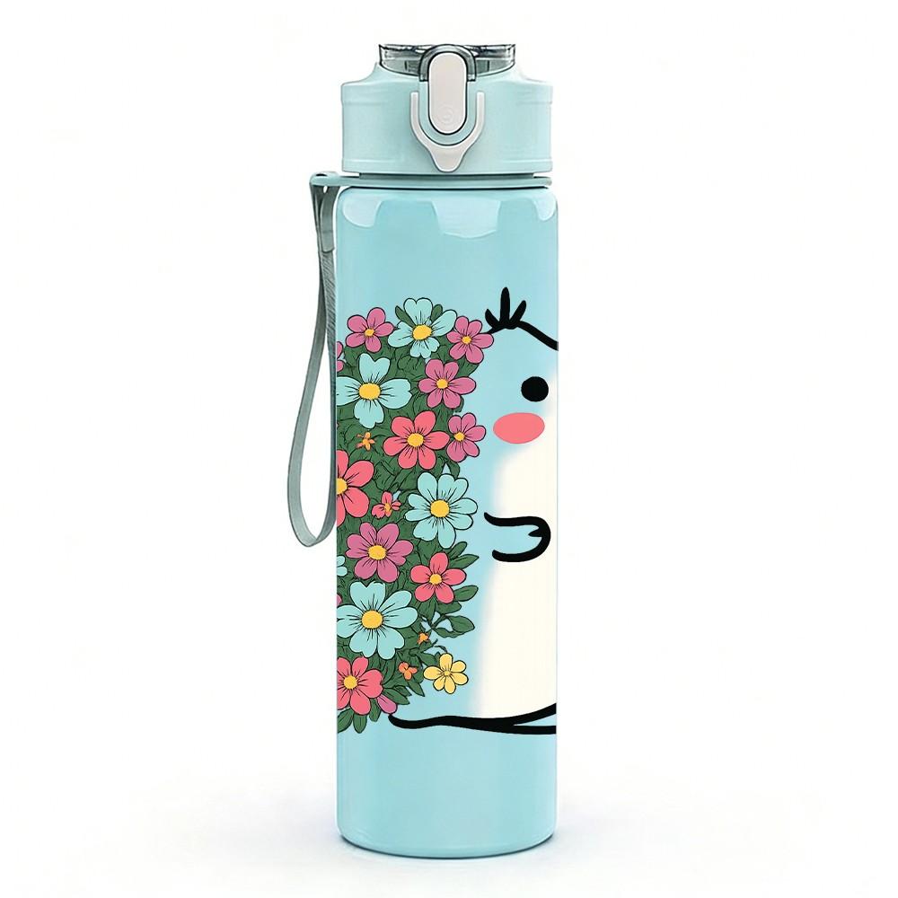 1PC Floral Hamster Cartoon 750ml Color Plastic Sports Water Bottle Leakproof Flip Straw Lid Suitable for Sports Office Home Use