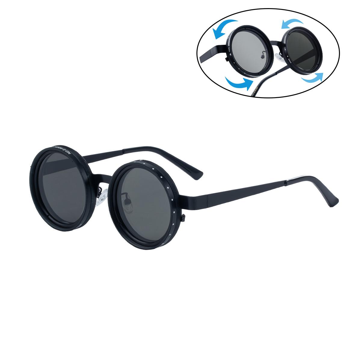 

Metal Round ND Stepless Regulation Polarized Sunglasses Men Women Retro Steampunk Round Sun Glasses Outdoor Anti Glare Shades чёрный