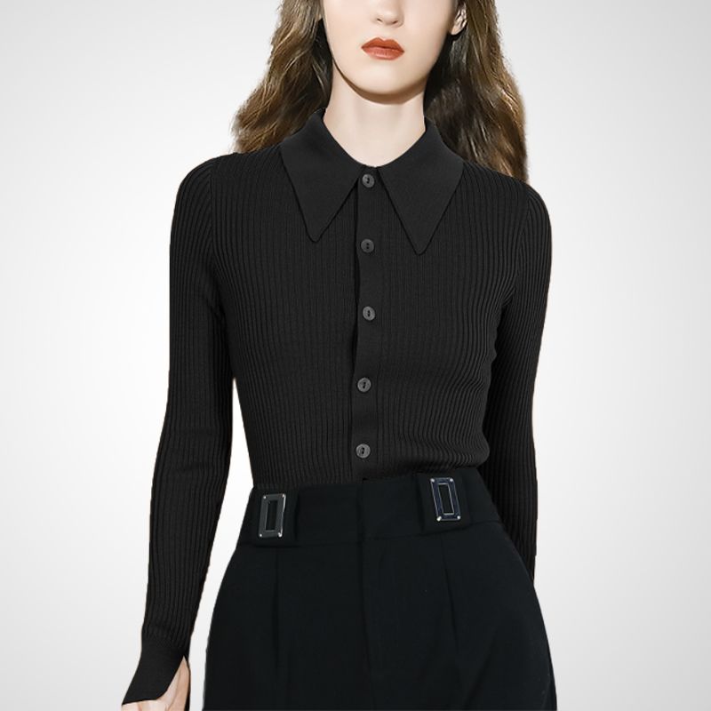 

Slim Fit Fashion Wool French Autumn Slimming Knitwear Black S