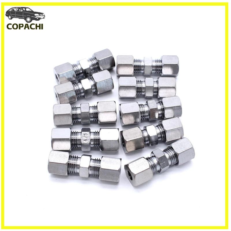 10pcs Universal Brake Line Union Fittings Straight Reducer Compression Kits Connector 3/16" OD Hydraulic Brake Lines Pipe Car