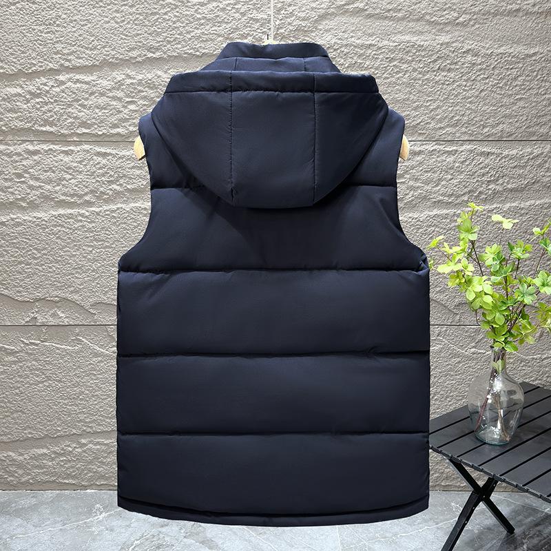 Down Cotton Waistcoat Men's Autumn and Winter Jacket Trend of Thickening Vest Shoulders Large Size Cotton Hooded Shirt Horse Jacket