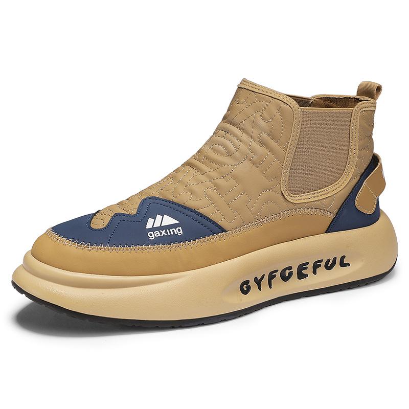 

Snow boots men s high-top cotton shoes with one foot, winter warm and velvet non-slip color matching short boots, new casual men s shoes 39