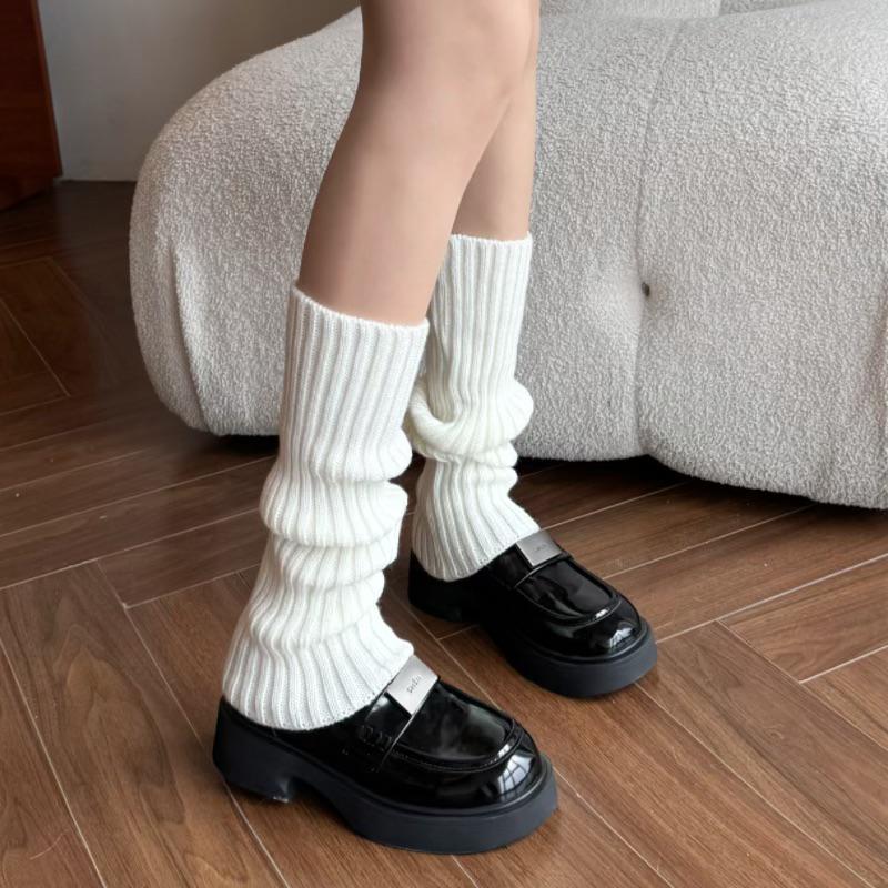 Pogrubione Białe Dzianinowe Skarpetki JK: Damskie Ciepłe Ocieplacze na Nogi Lolita na Jesień i Wiosnę